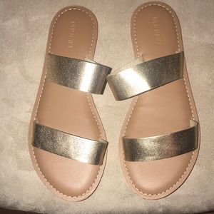Gold sandals!  Worn once, great condition